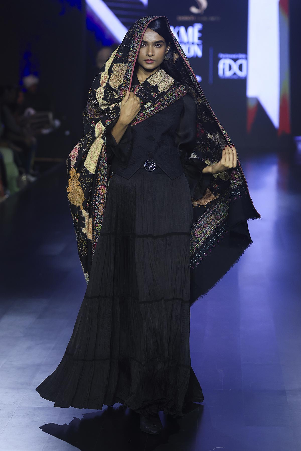 Black organza shirt with silk hand quilted waist coat