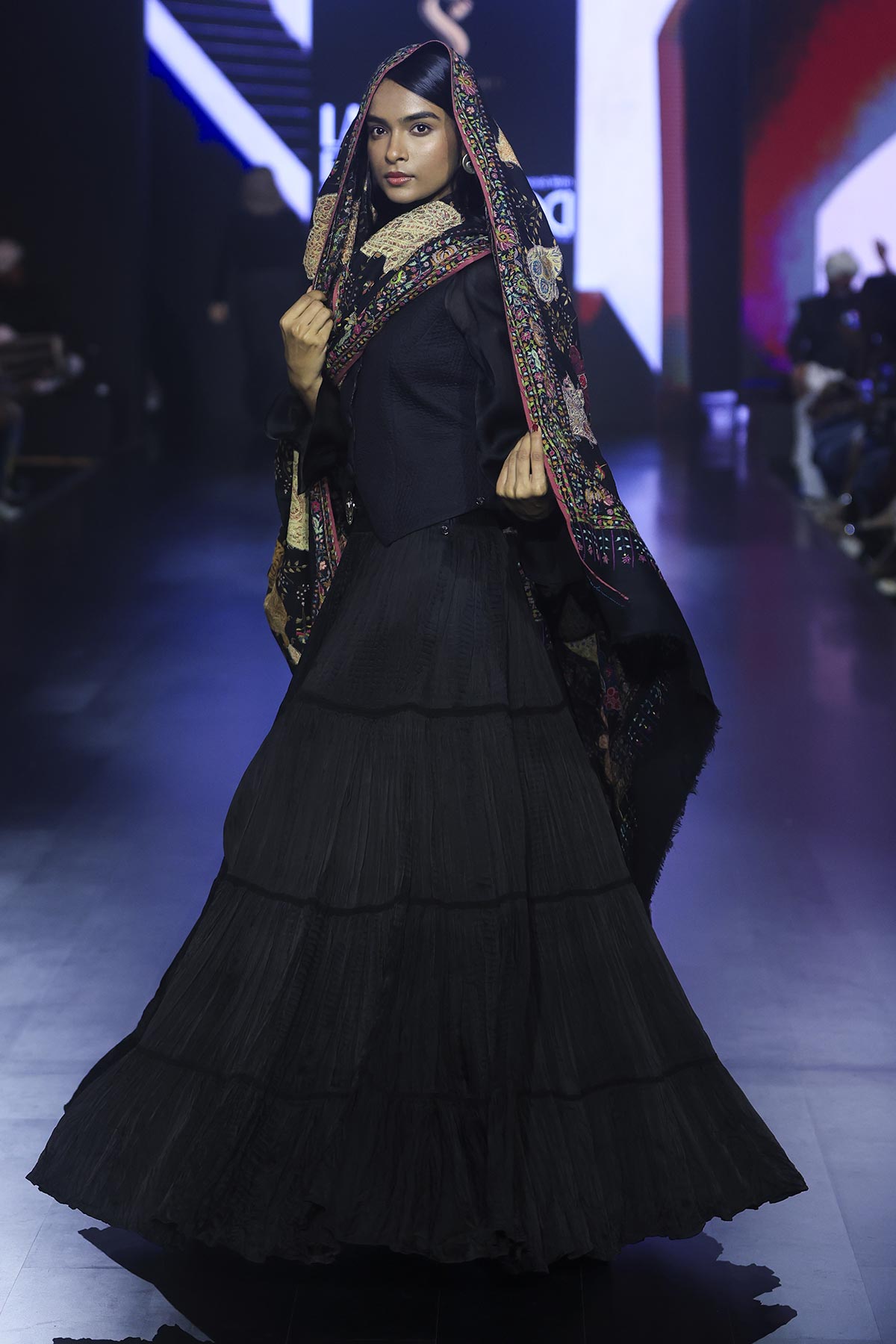 Black organza shirt with silk hand quilted waist coat