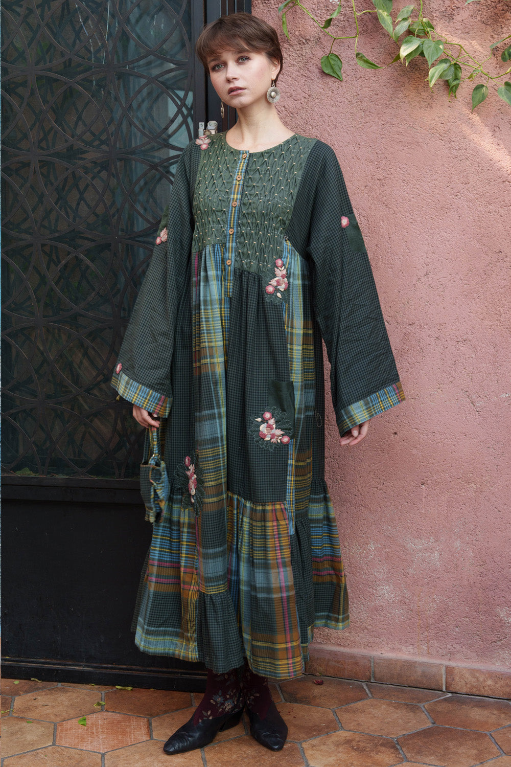 Green Cotton Midi Dress.