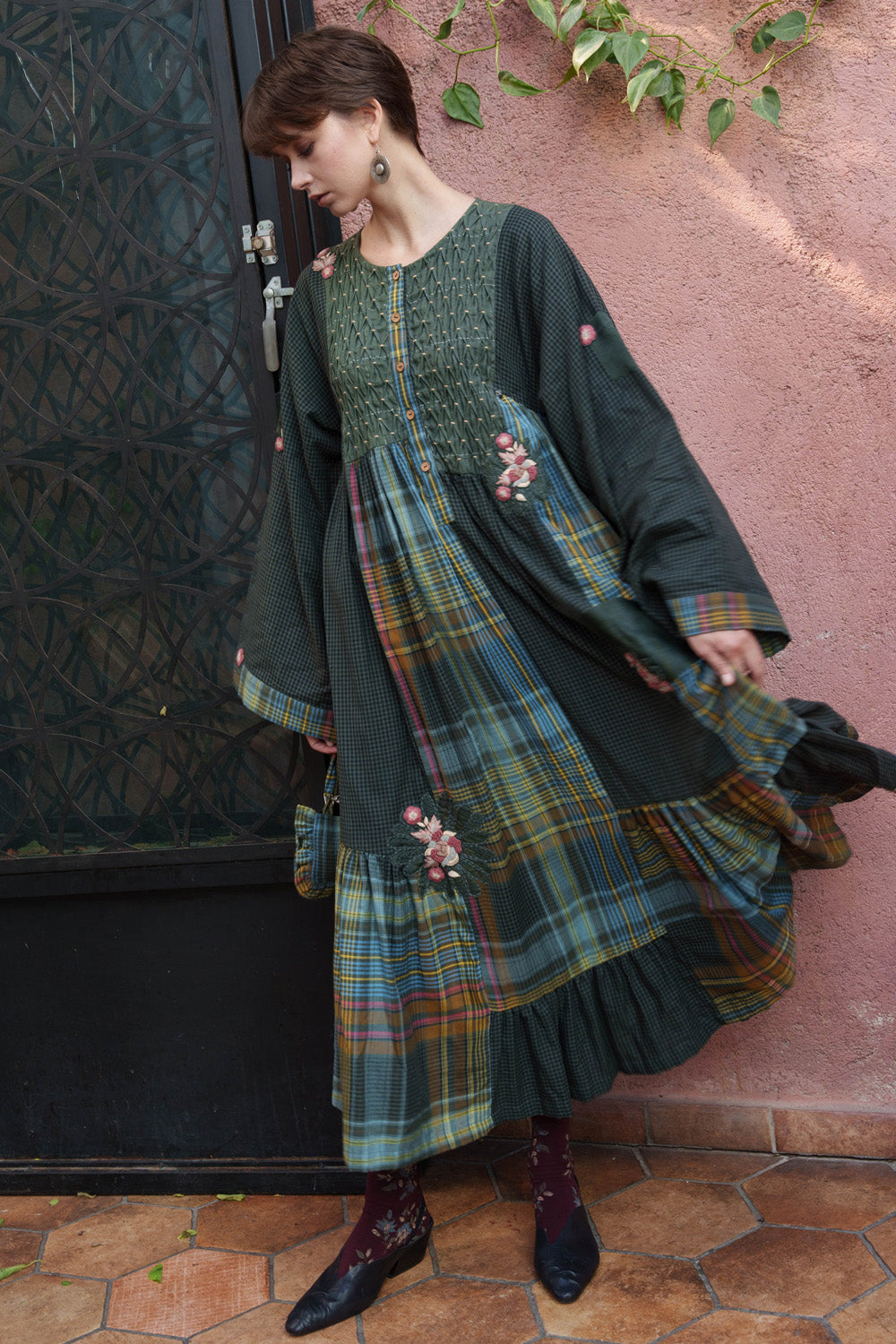 Green Cotton Midi Dress.