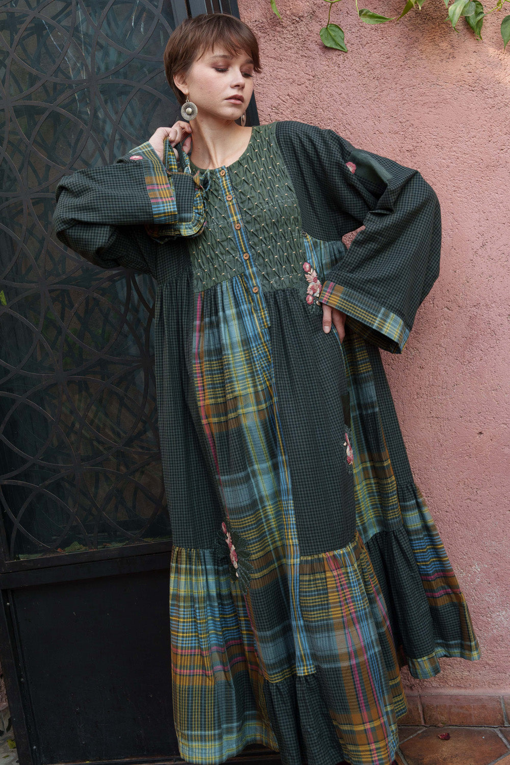 Green Cotton Midi Dress.