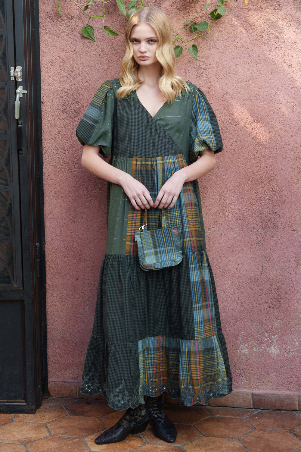 Green Cotton Tiered Dress.