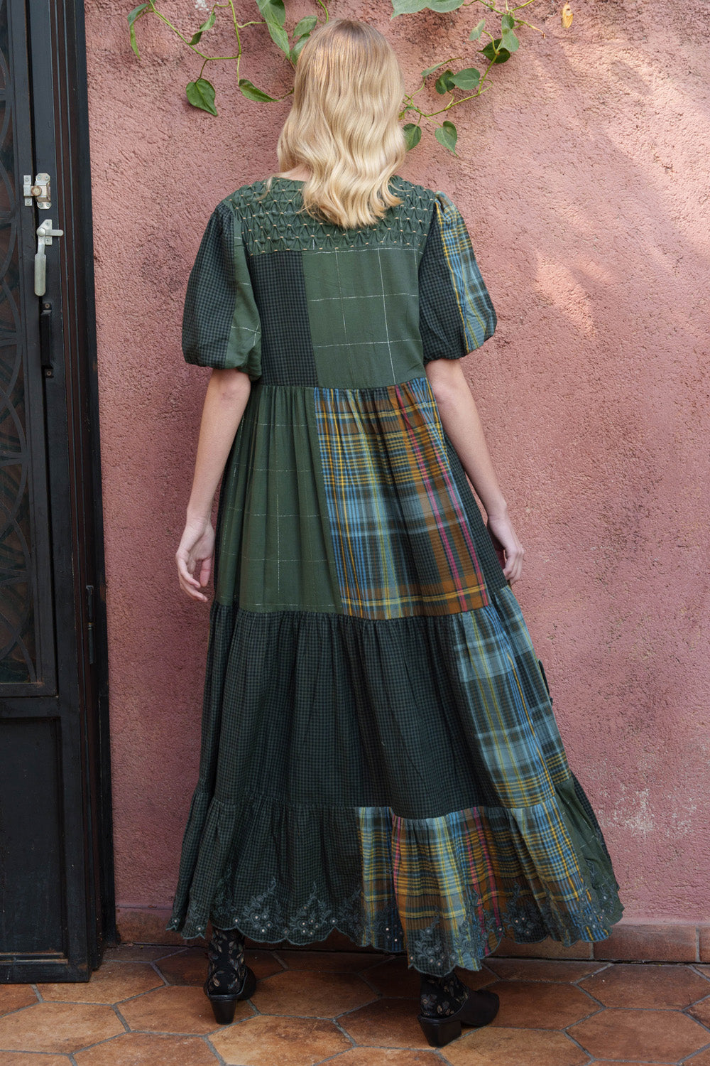 Green Cotton Tiered Dress.