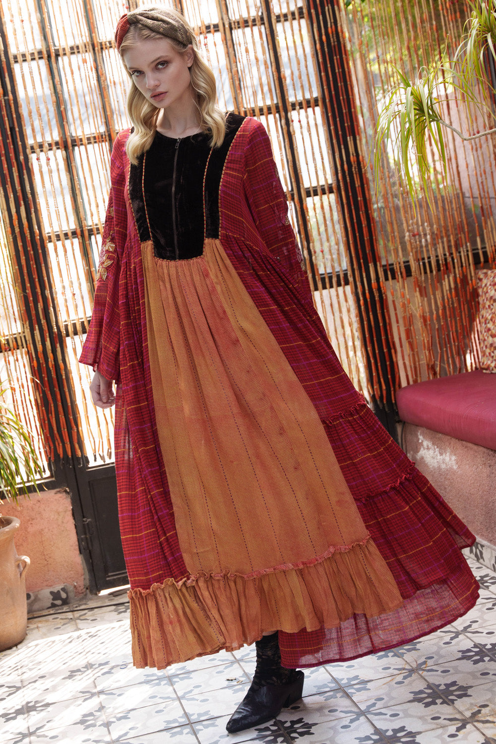 Red Cotton Velvet Dress