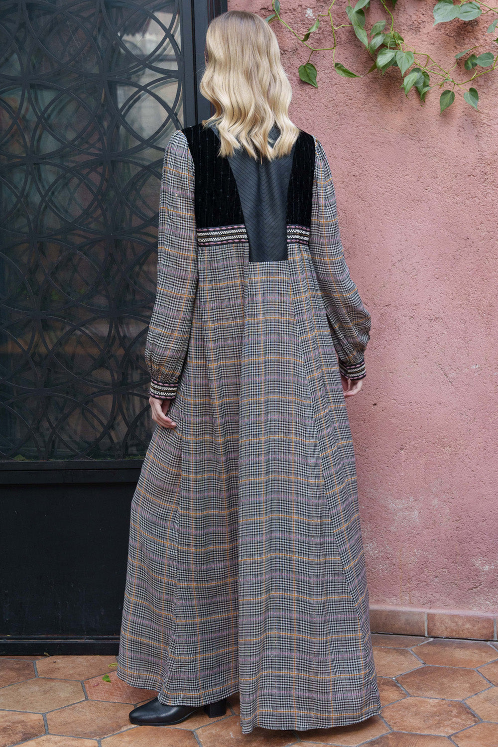 Black and white checks with embroidered yoke