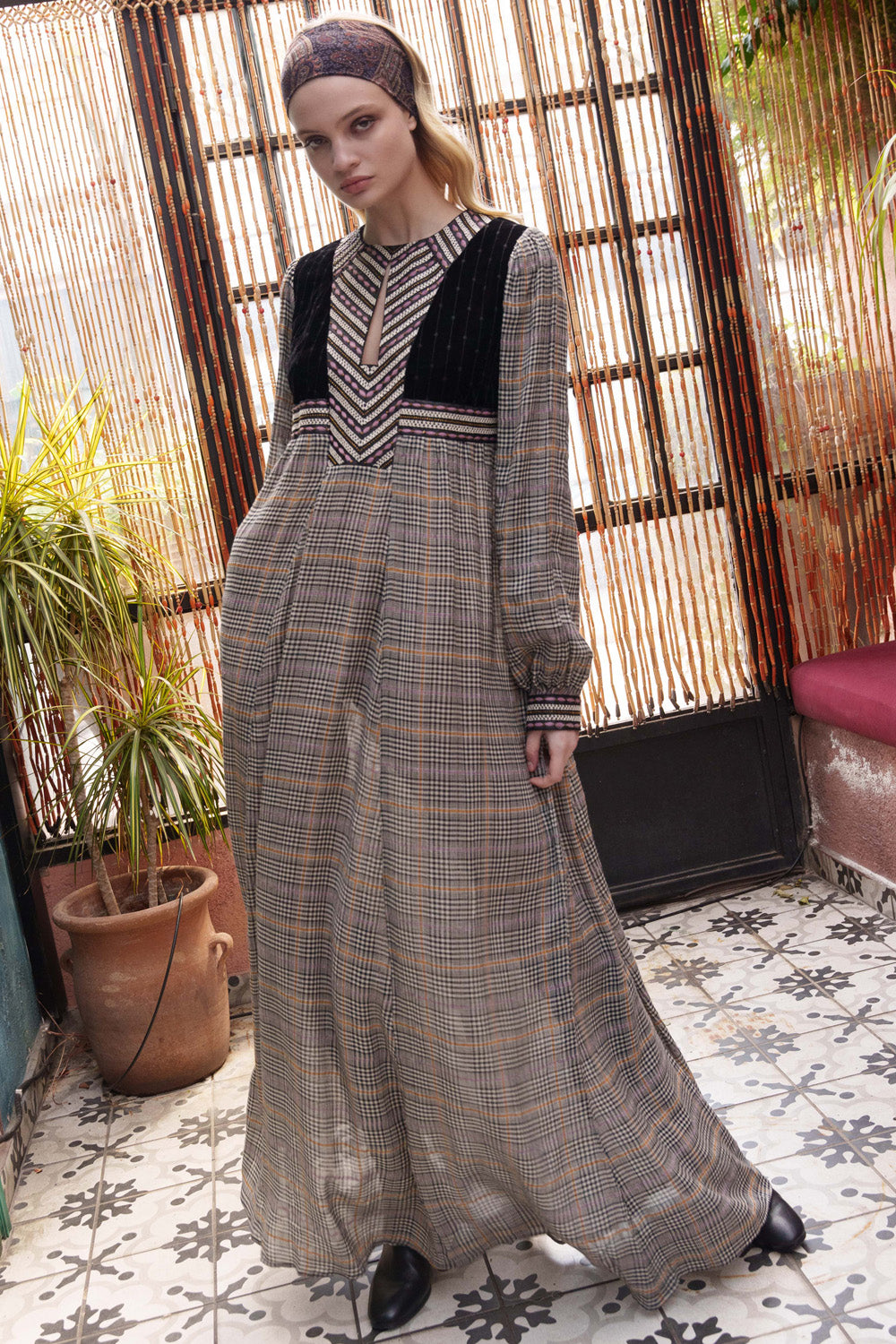 Black and white checks with embroidered yoke