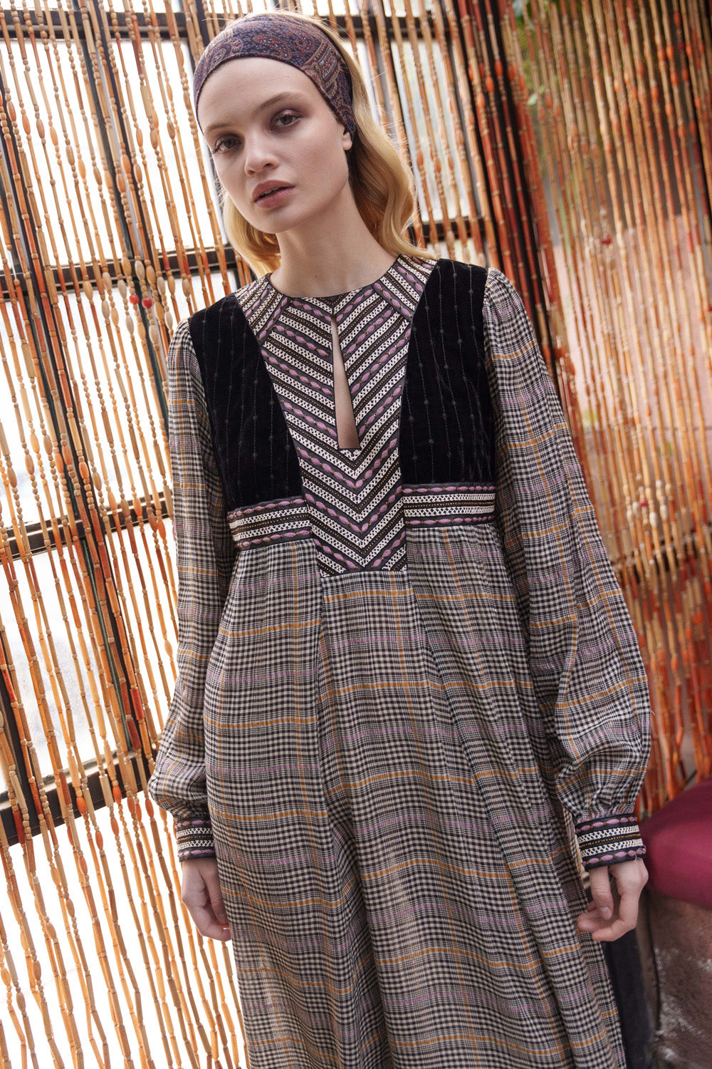 Black and white checks with embroidered yoke