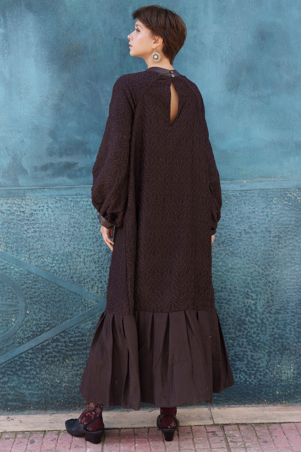 Brown embroidered midi dress