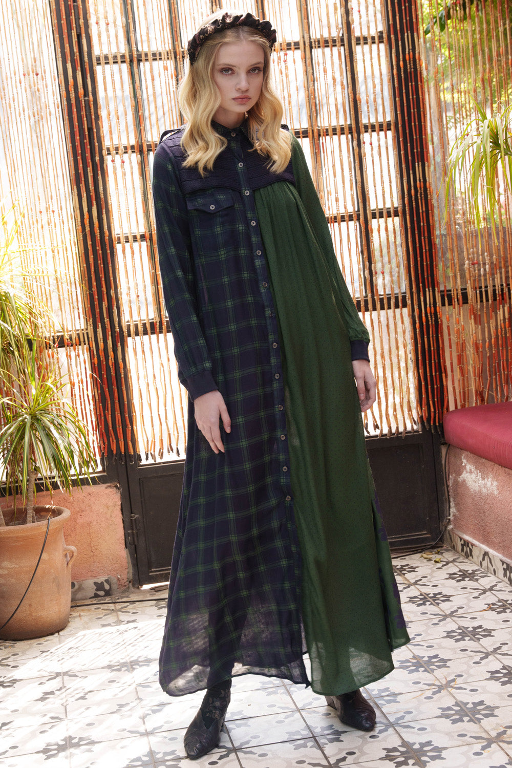 Blue and green checks shirt dress