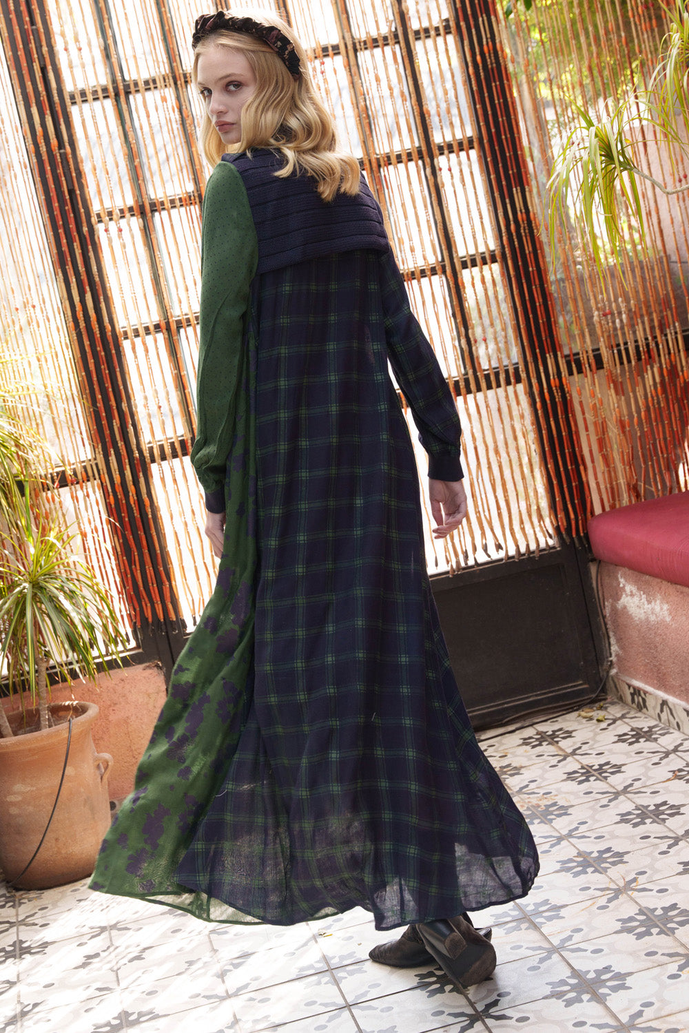 Blue and green checks shirt dress