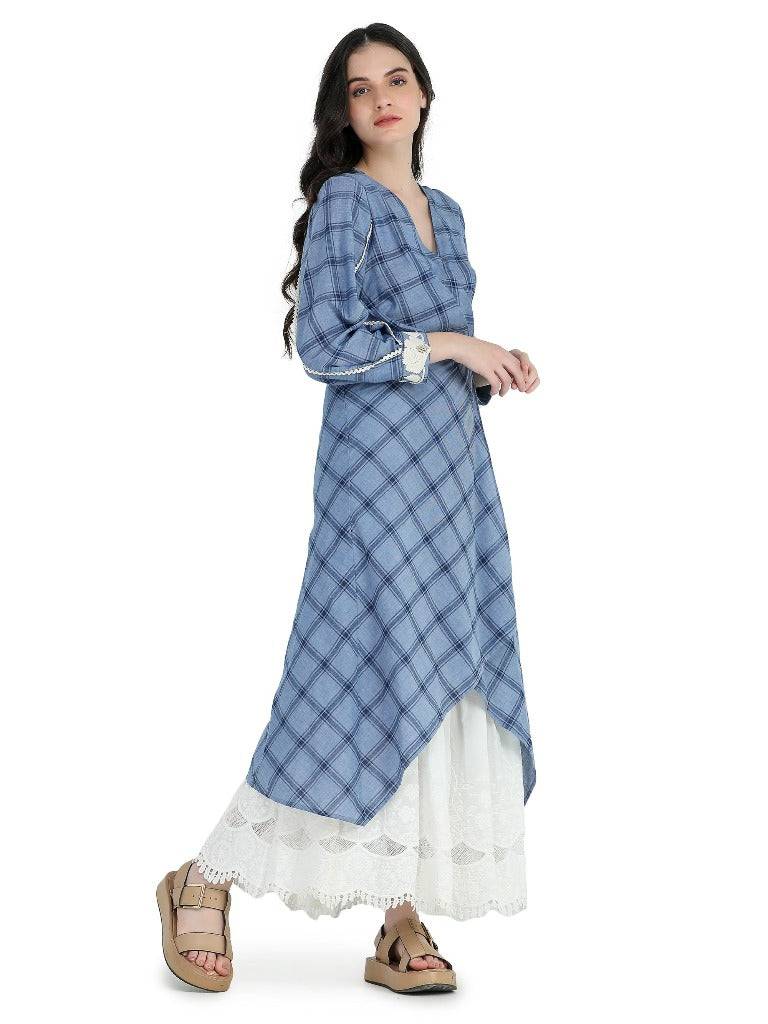 Blue checks and schiffli dress.