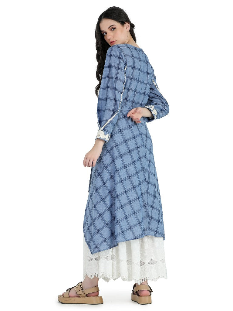 Blue checks and schiffli dress.