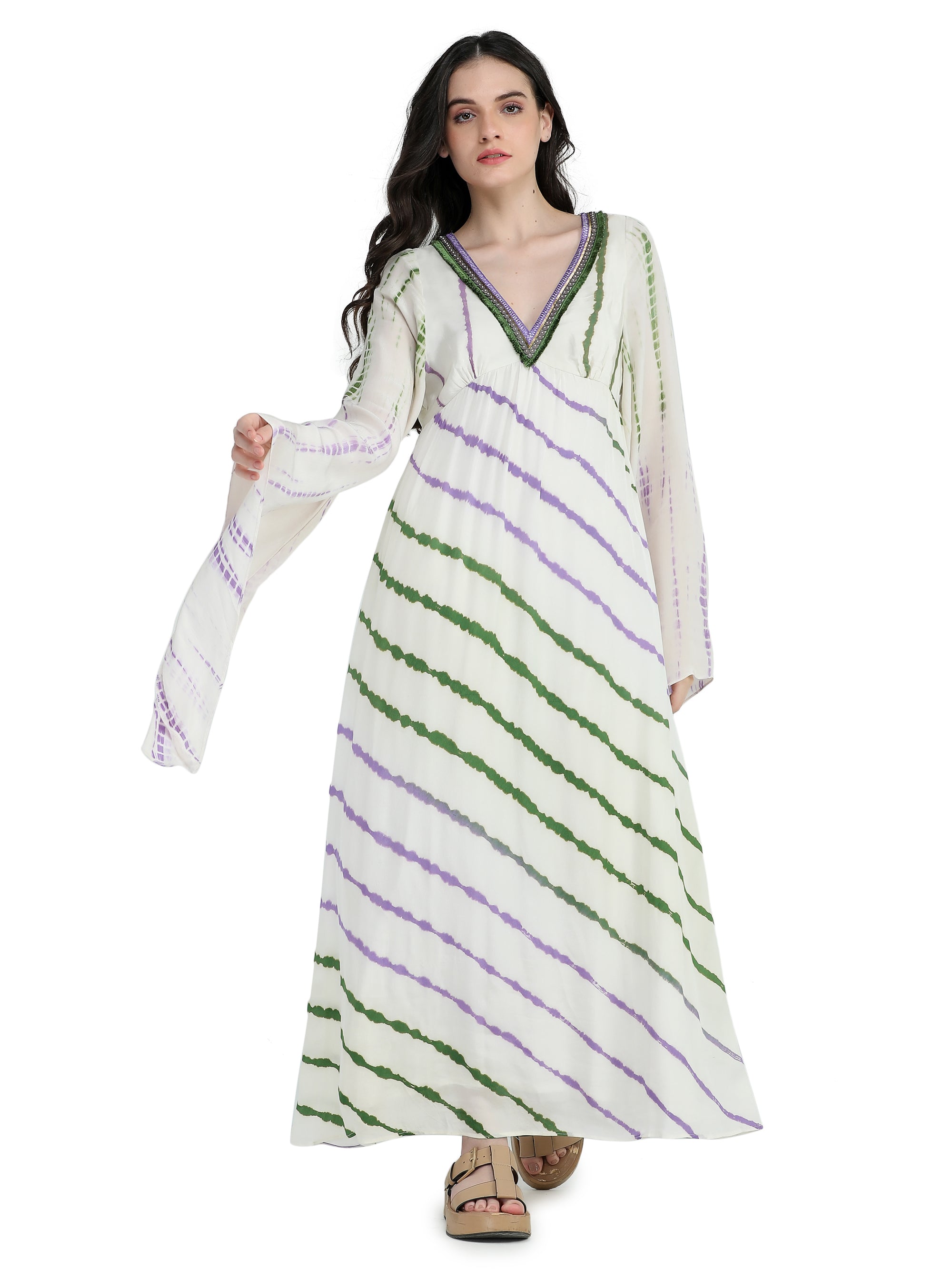 Bone crepe tie and dye kimono style kaftan