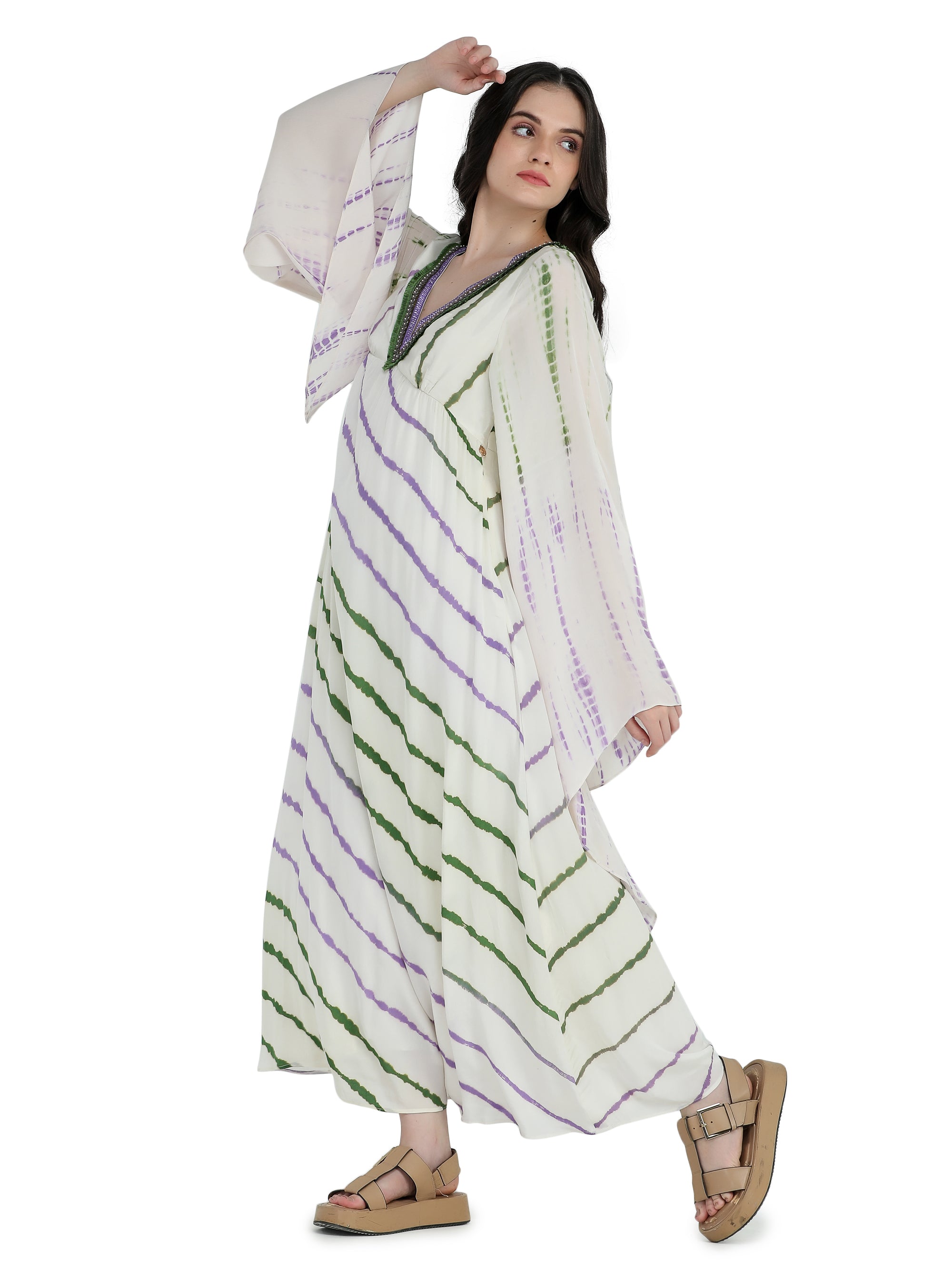 Bone crepe tie and dye kimono style kaftan