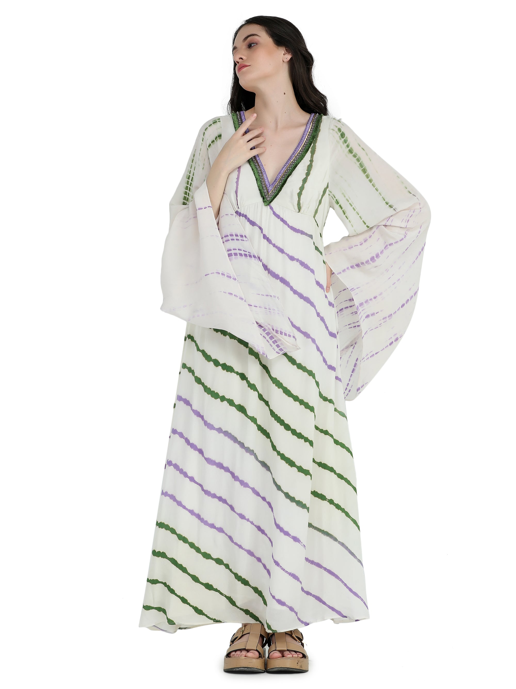 Bone crepe tie and dye kimono style kaftan