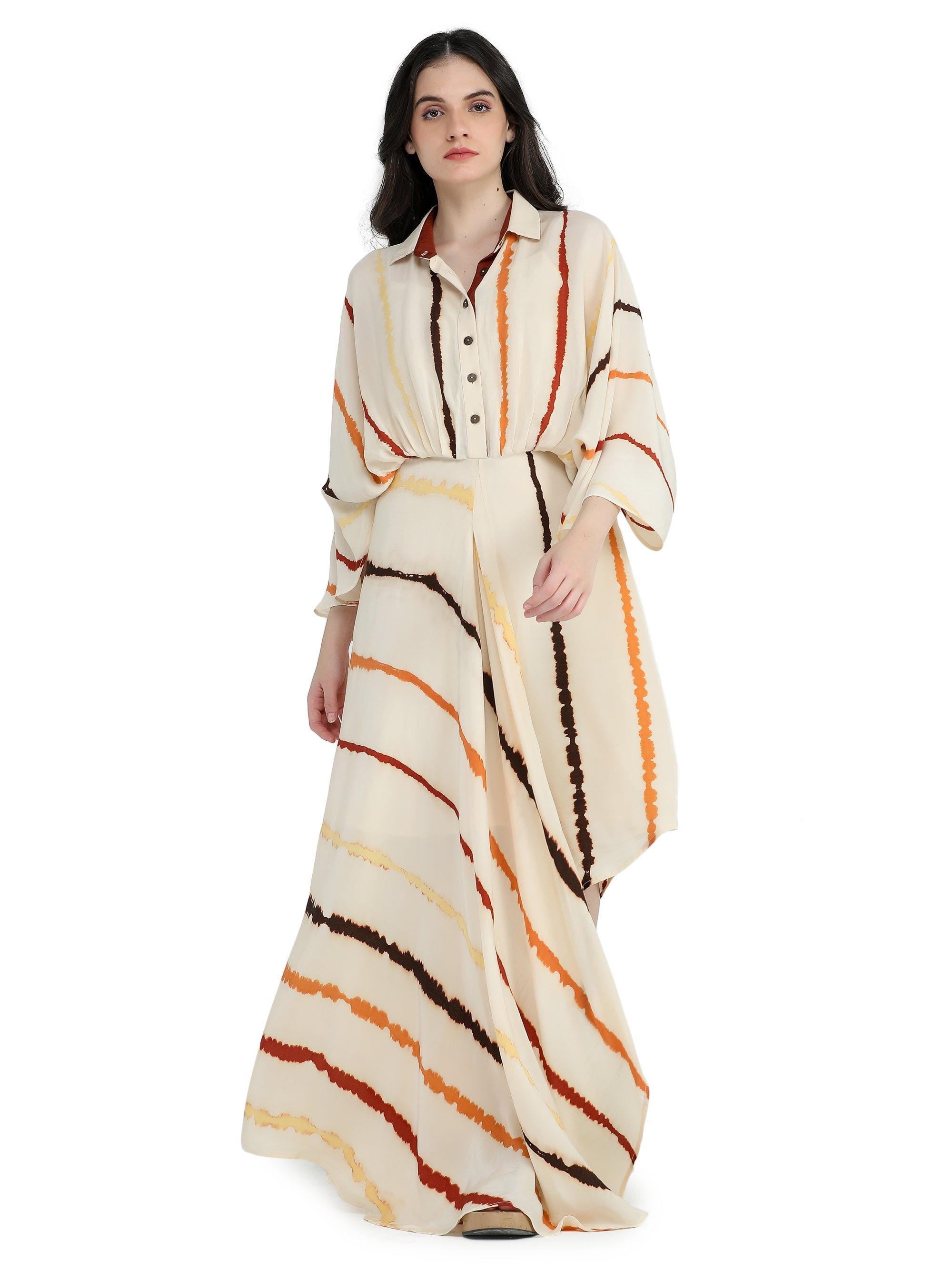 Bone tie and dye asymmetrical kimono dress
