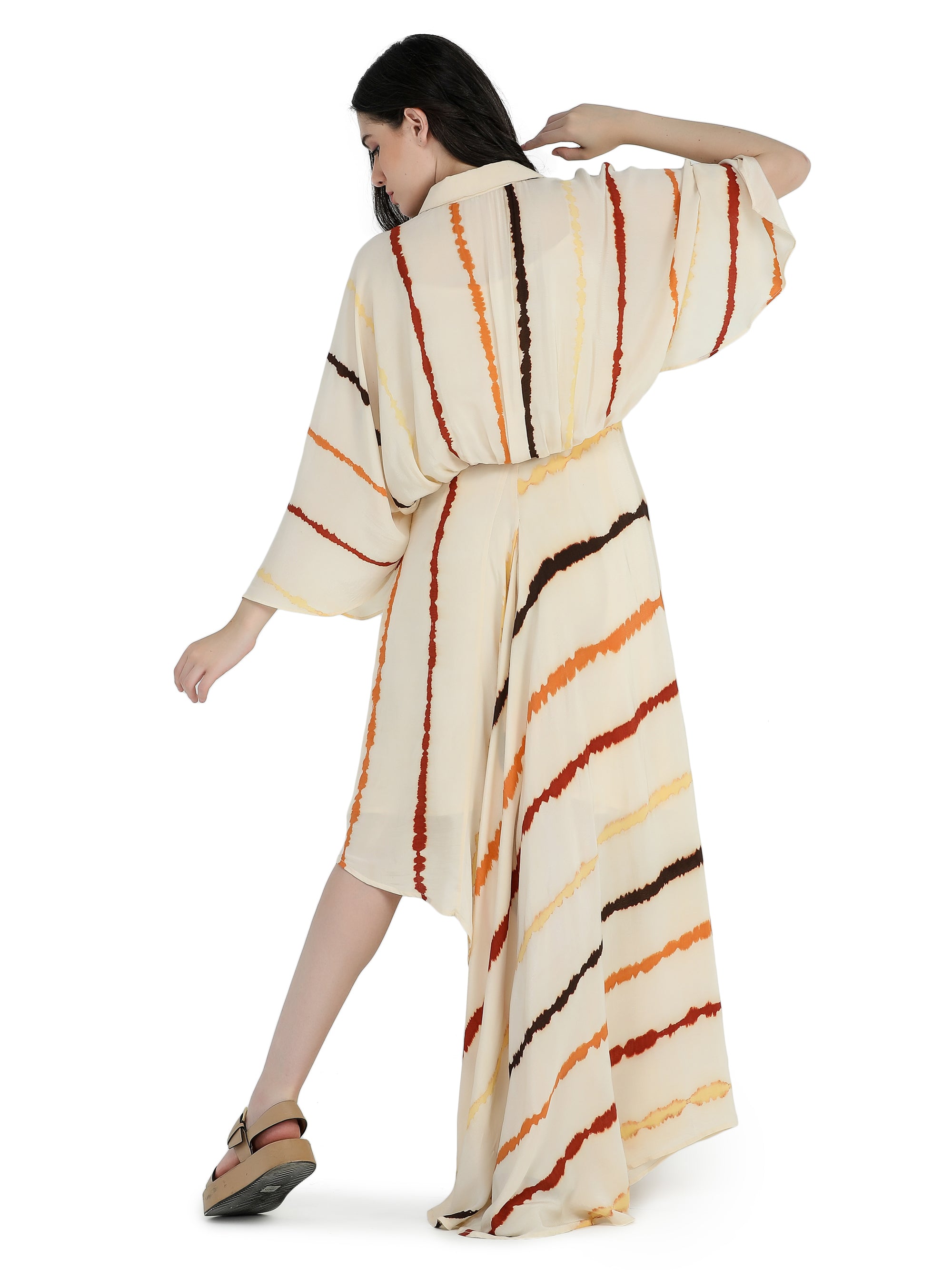Bone tie and dye asymmetrical kimono dress