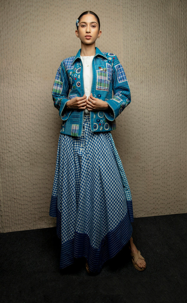 Blue handloom embroidered jacket