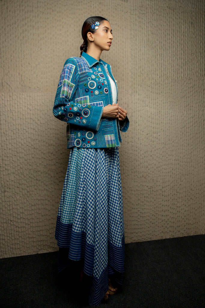 Blue handloom embroidered jacket