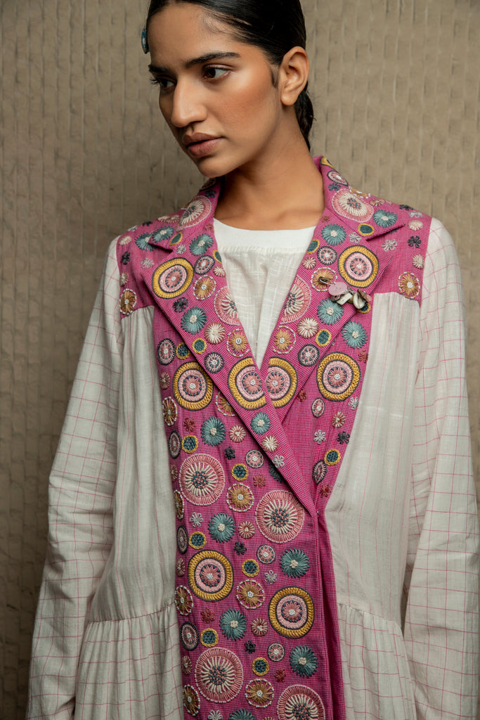 White cotton sheer embroidered trench coat
