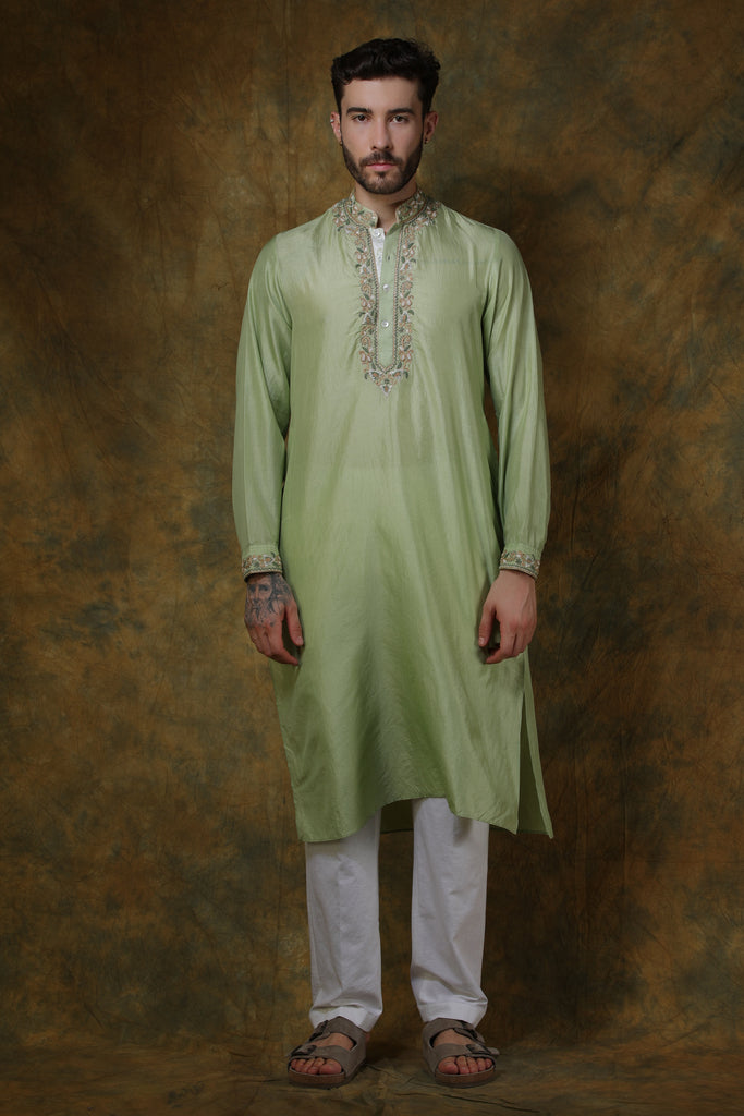 Mint green silk kurta with pants