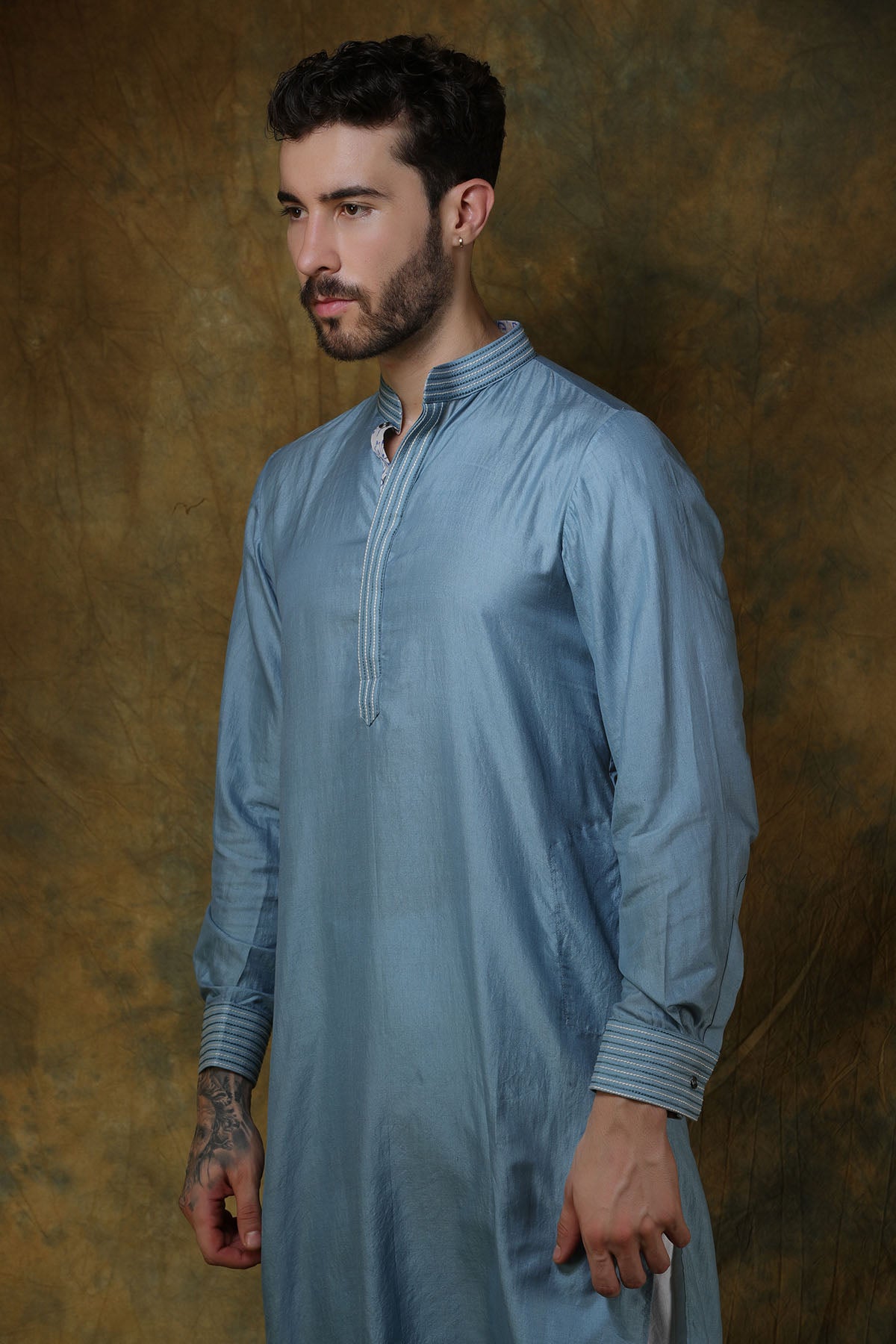Greyish Blue Silk Kurta