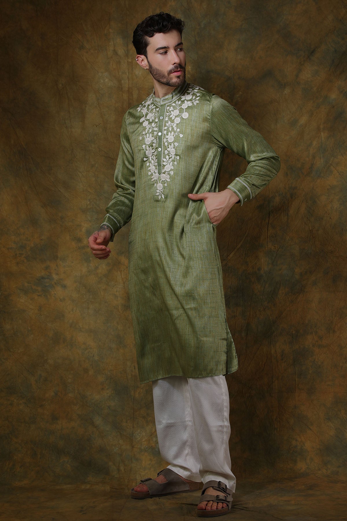 Green Silk Kurta