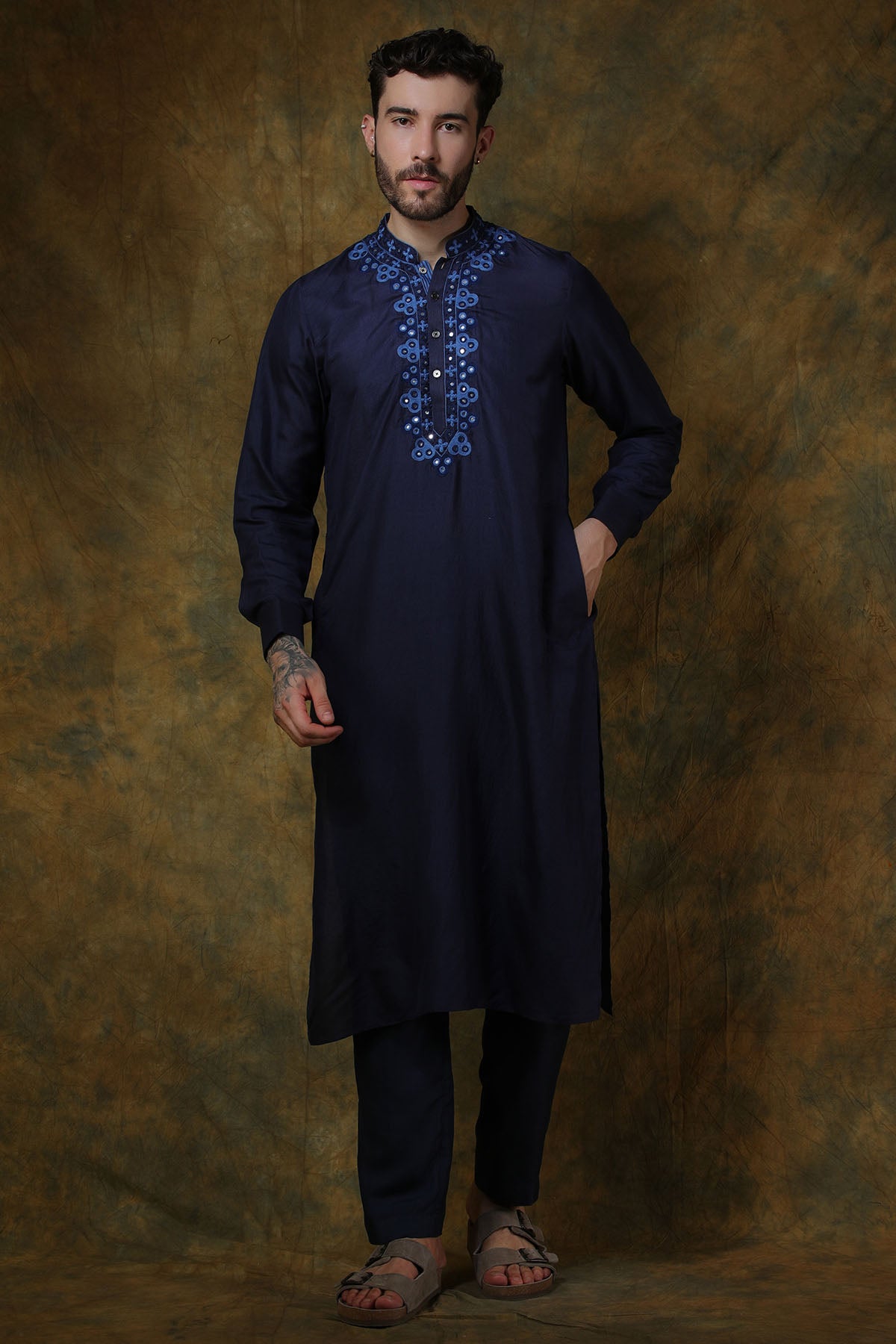 Midnight Blue Silk Kurta with pants
