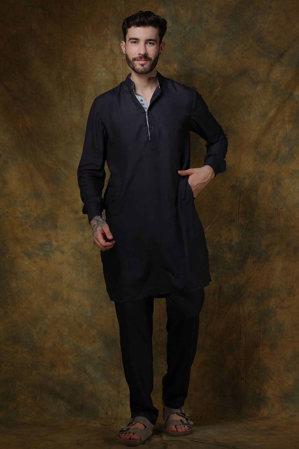 Charcoal Silk Short Kurta with Black Pants