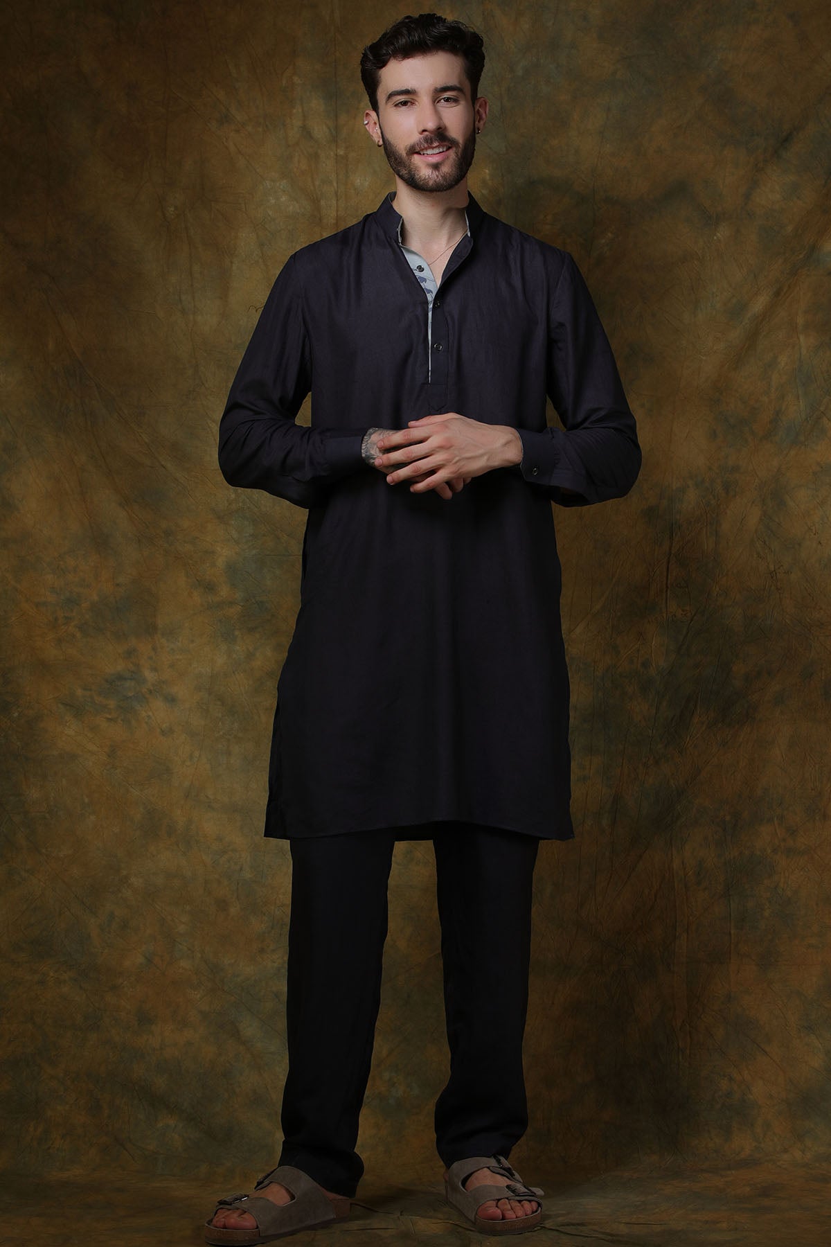 Charcoal Silk Short Kurta with Black Pants
