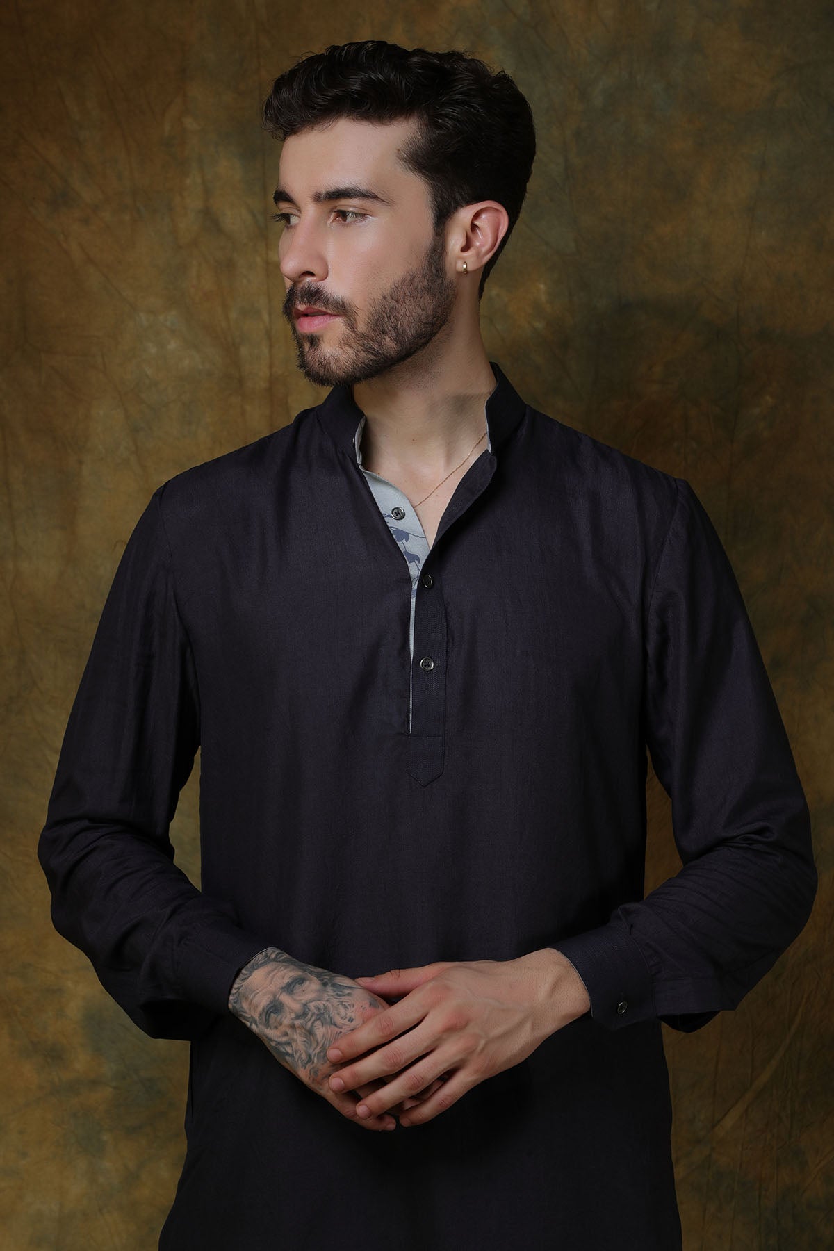 Charcoal Silk Short Kurta with Black Pants