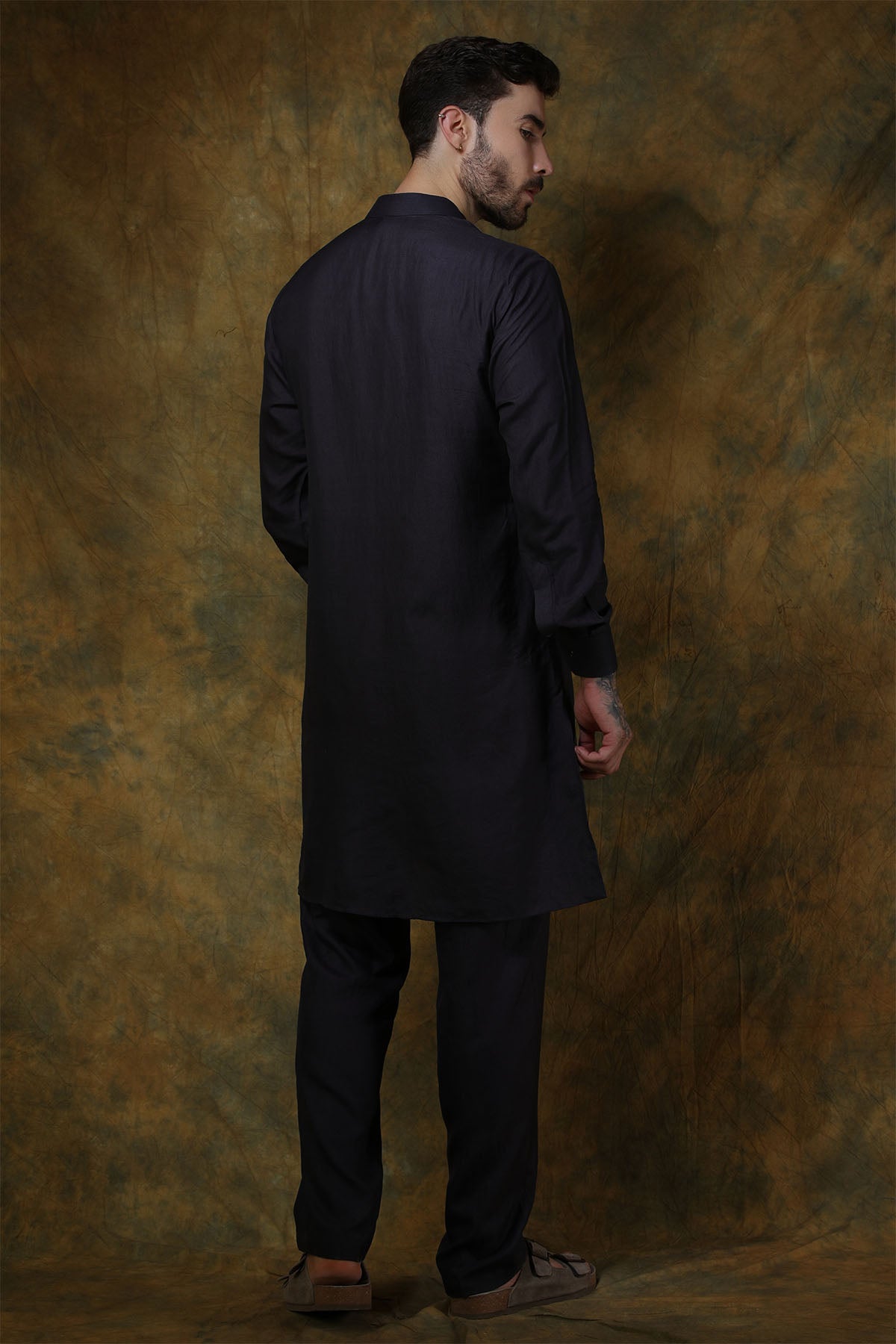 Charcoal Silk Short Kurta with Black Pants