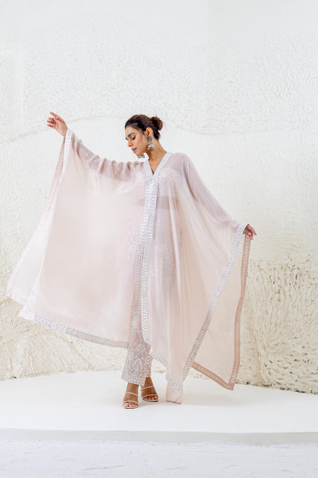 Nude 3 way embroidered kaftan with bustier and pants