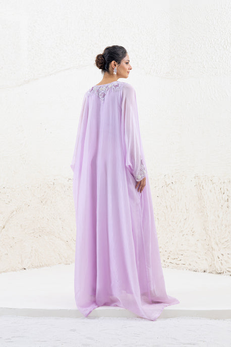 Lilac habotai silk sequence embroidered kaftan