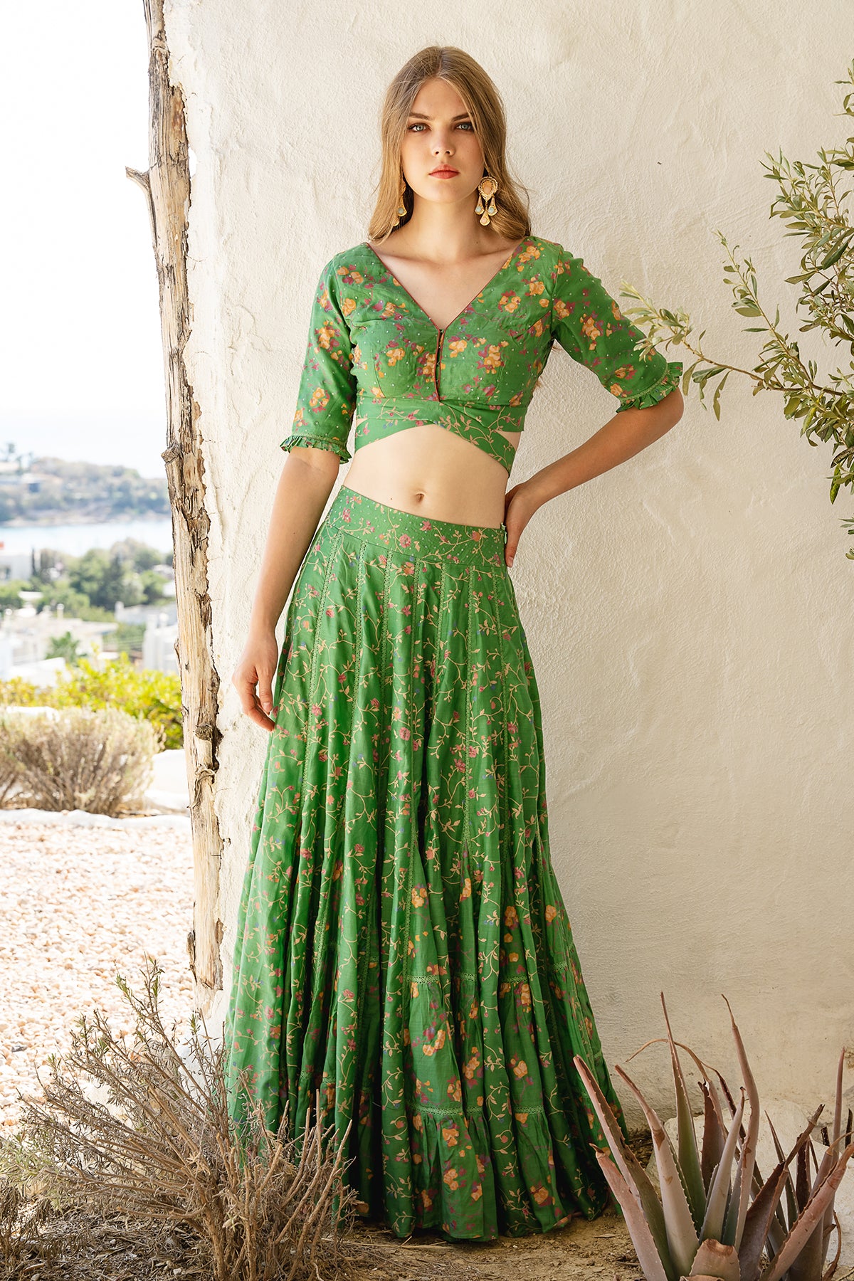 Green Mul Skirt Set
