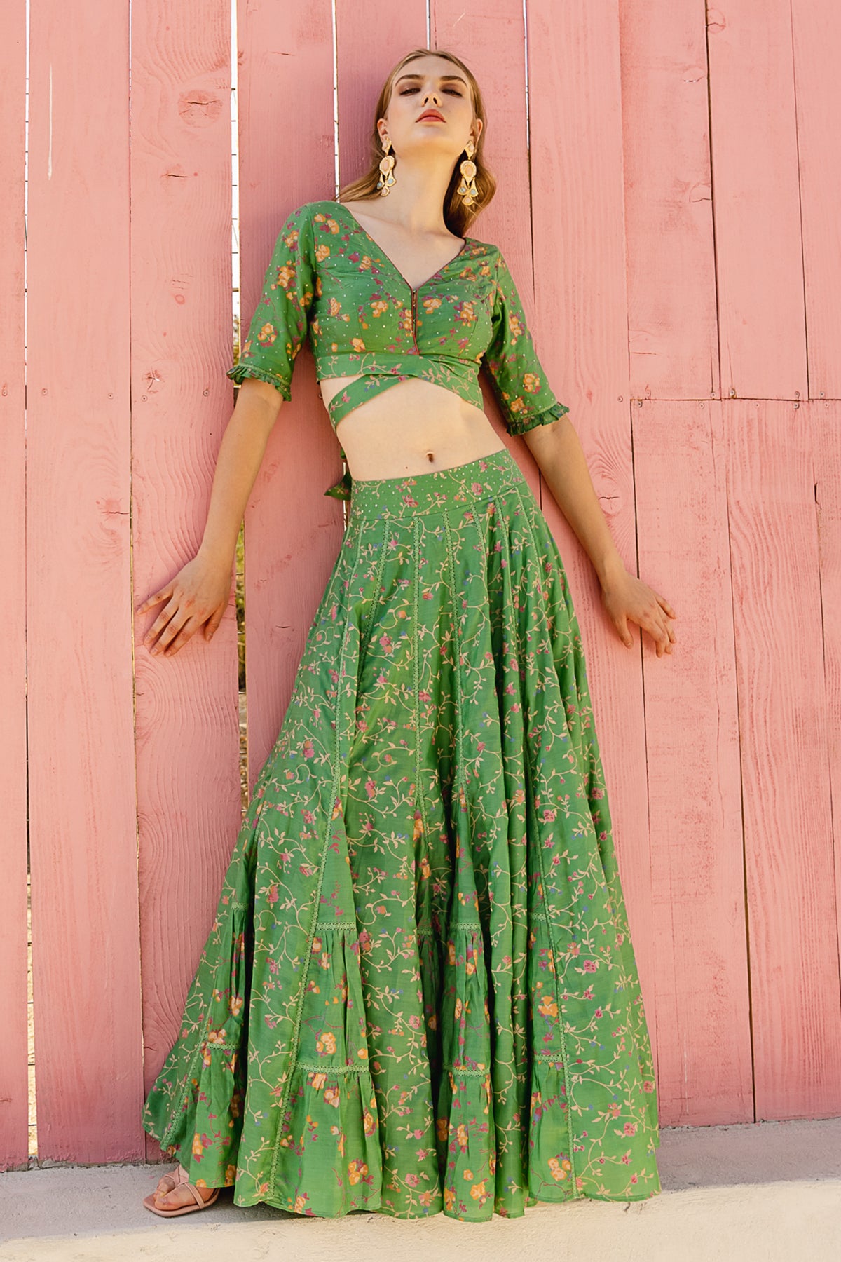 Green Mul Skirt Set
