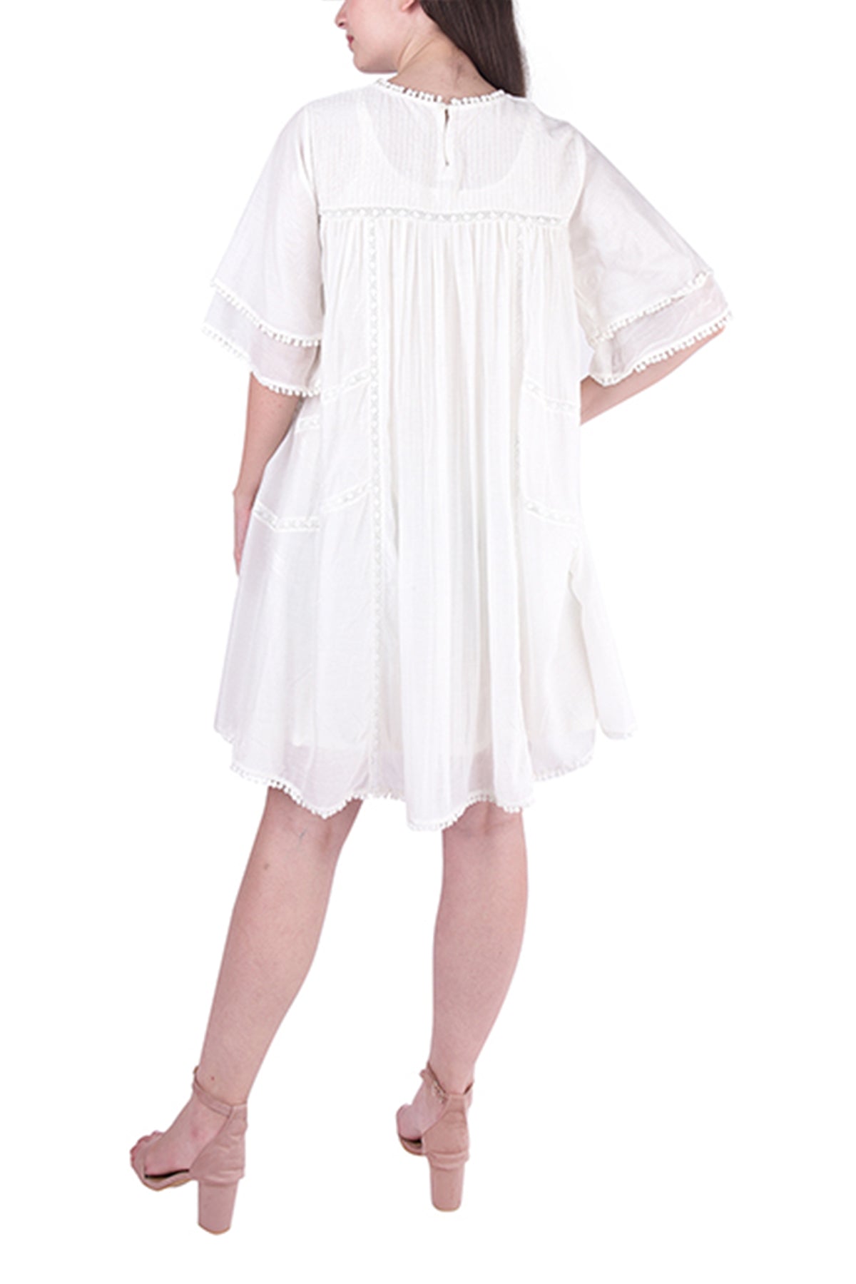 White Mul Tunic with Anchor Yoke and Lace Details