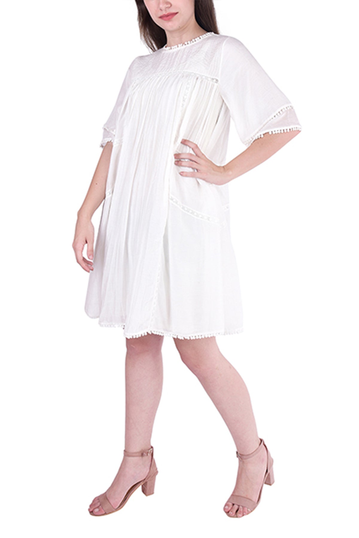 White Mul Tunic with Anchor Yoke and Lace Details