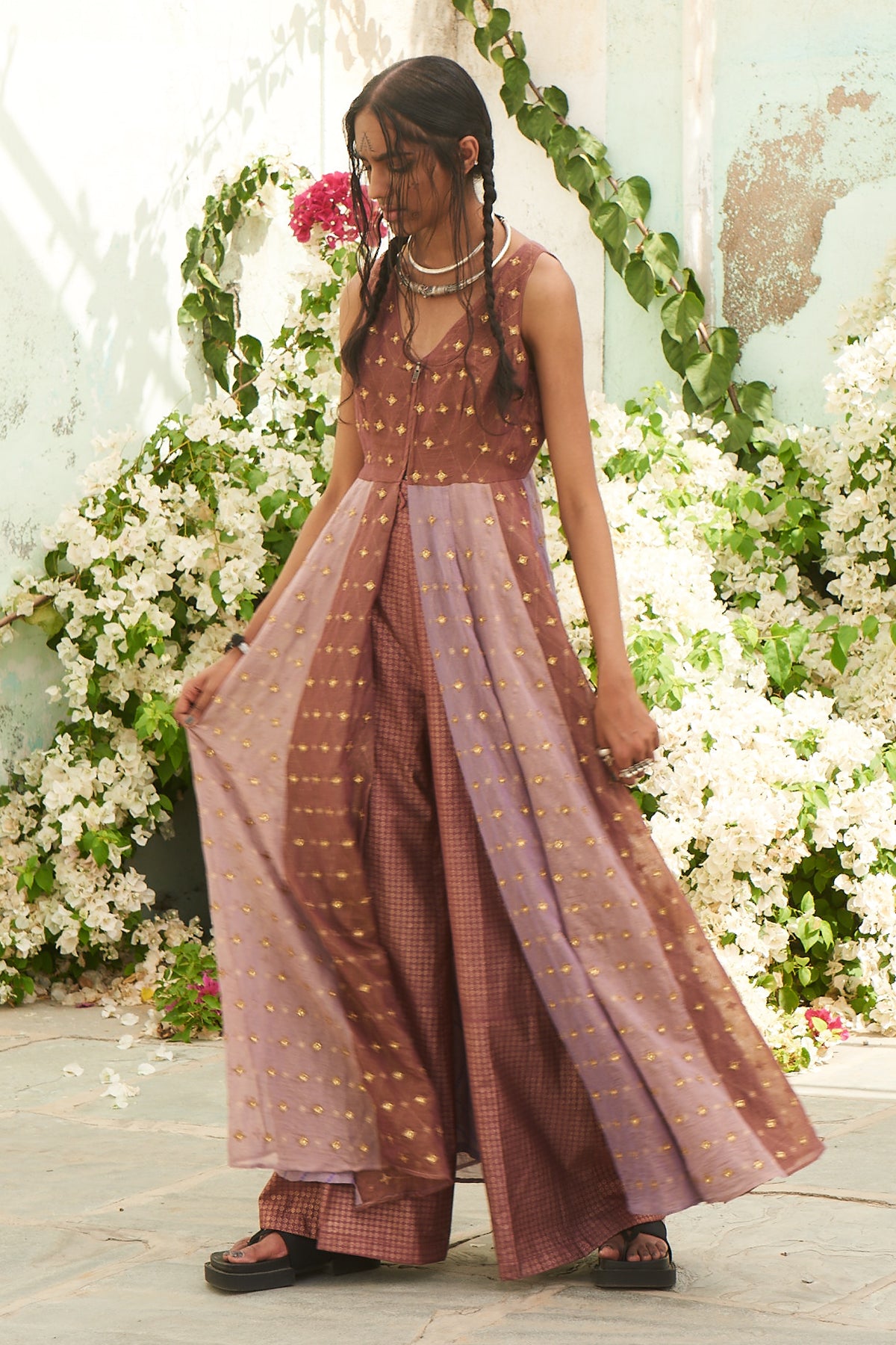 Onion Pink Anarkali with Brocade Printed Pants