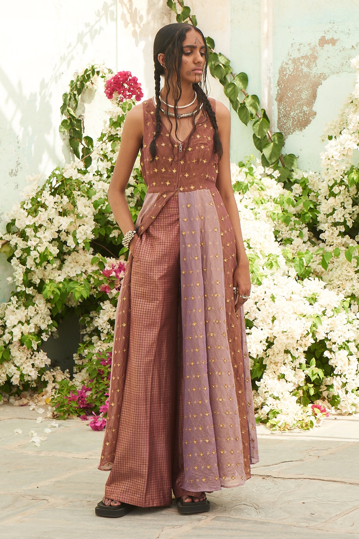 Onion Pink Anarkali with Brocade Printed Pants