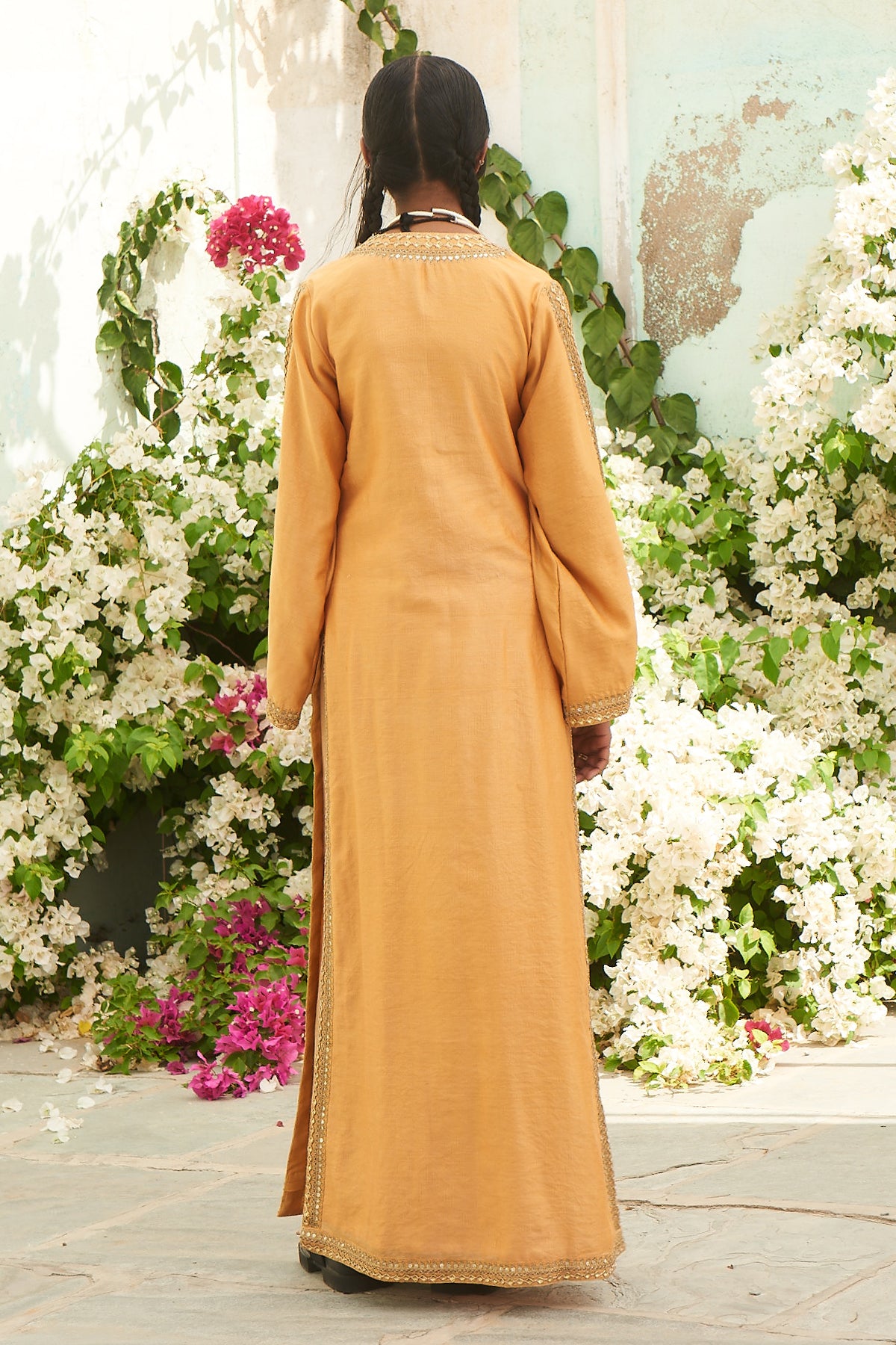 Honeycomb Yellow Danka Jalabia with Beige Pants