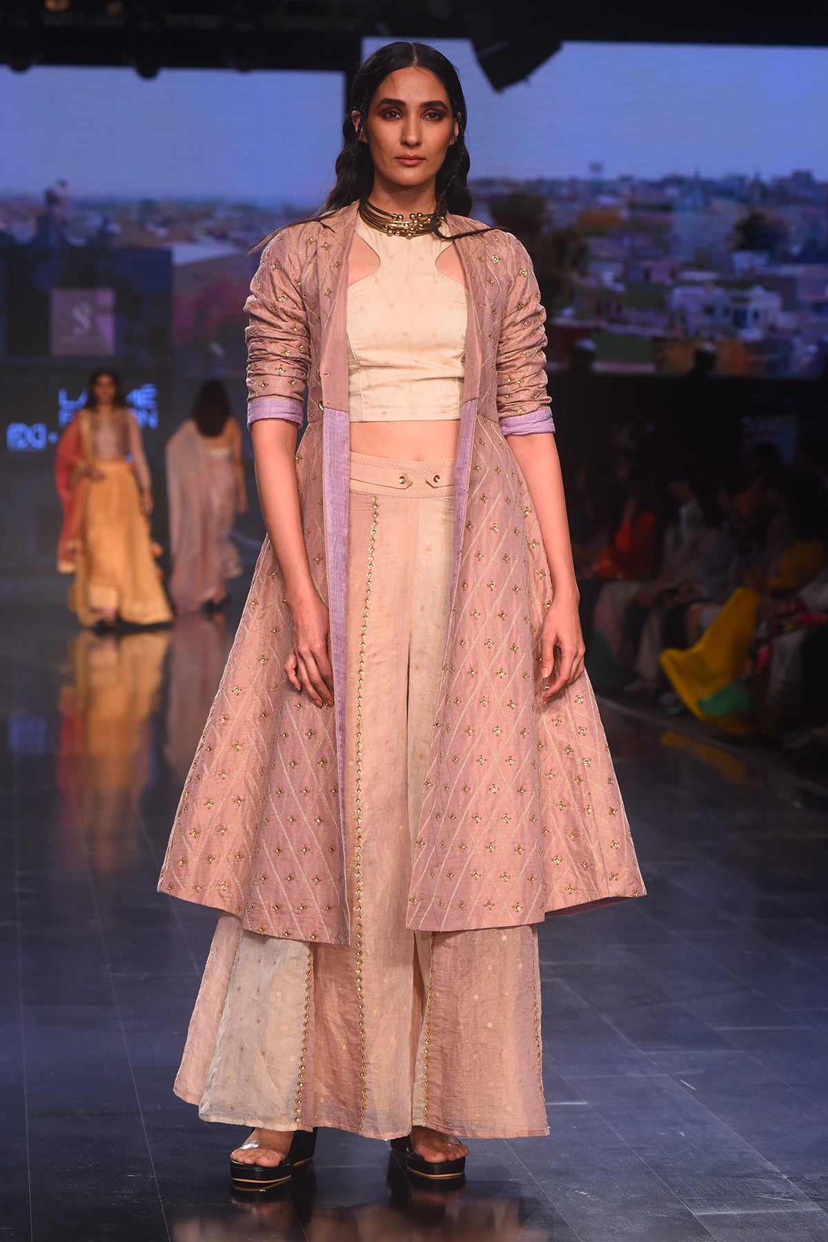 Danka Trench With Blouse Kalidar Palazzo and Embroidered Belt