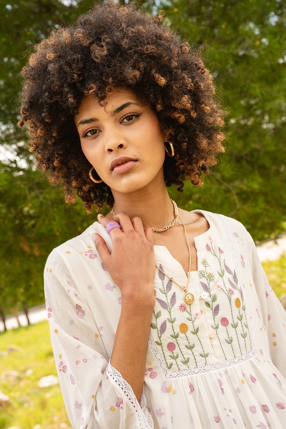 White cotton georgette printed tunic