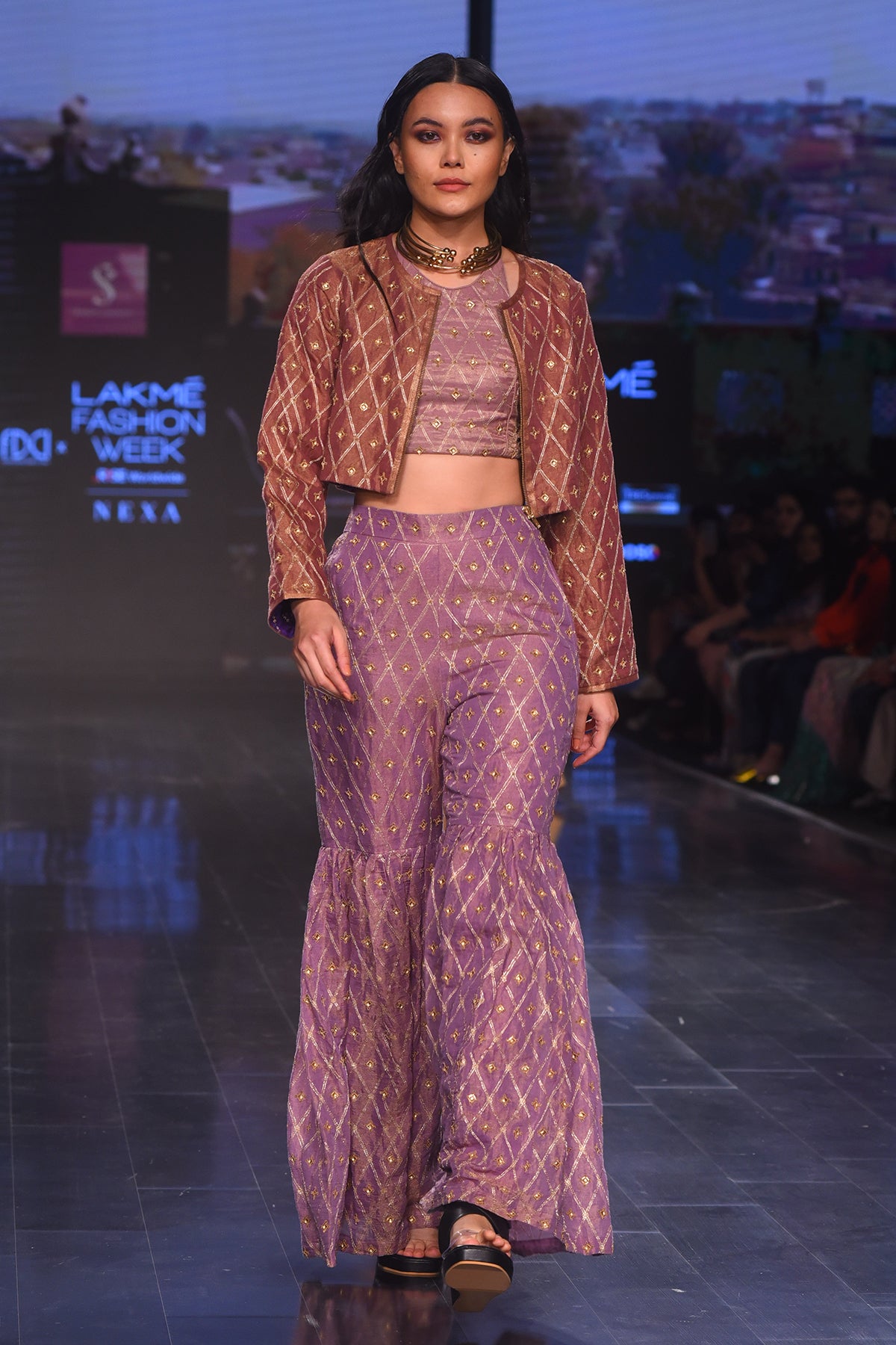 Danka Crop Top Jacket With Bustier and Sharara Set