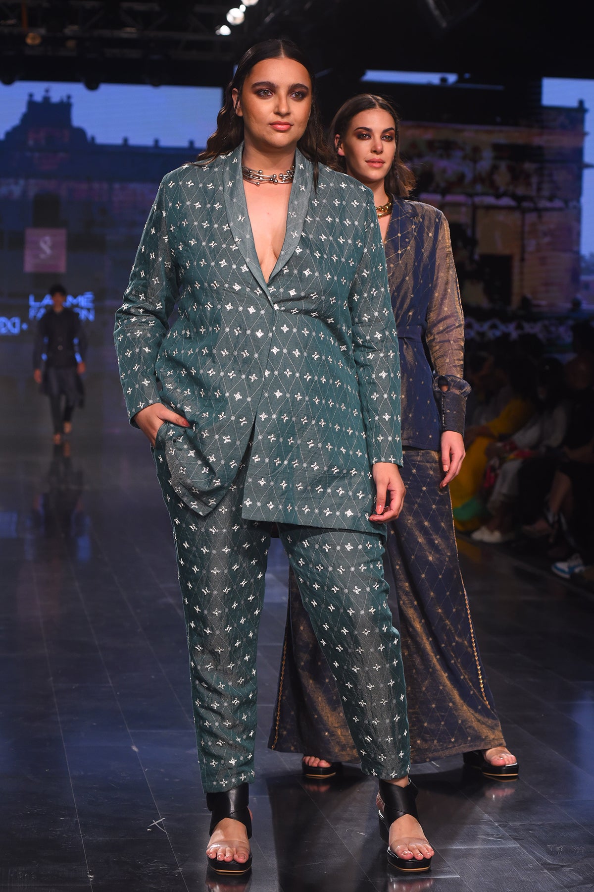 Green Katli Printed Silver Danka Pantsuit