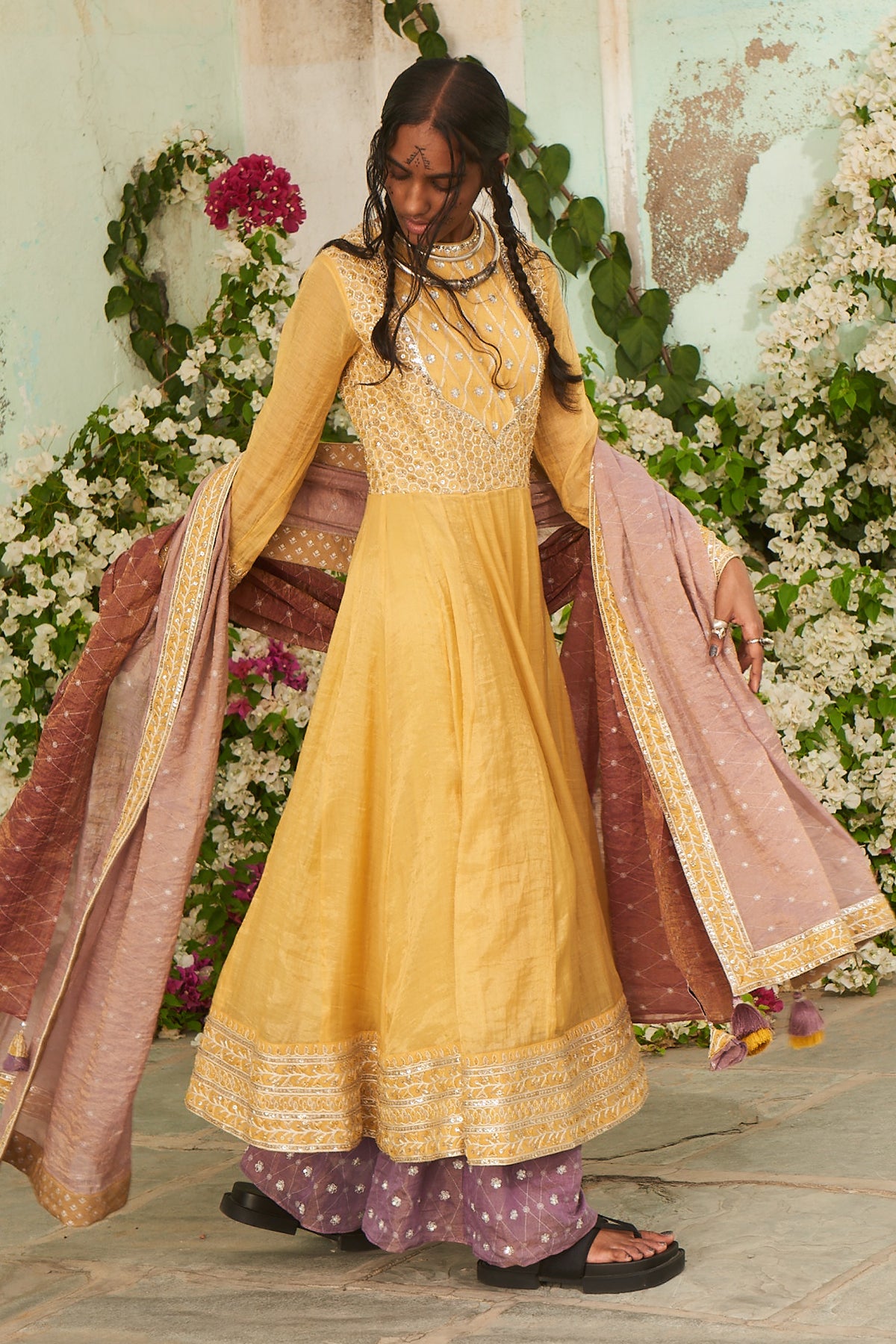 Yellow Anarkali with Sharara and Dupatta