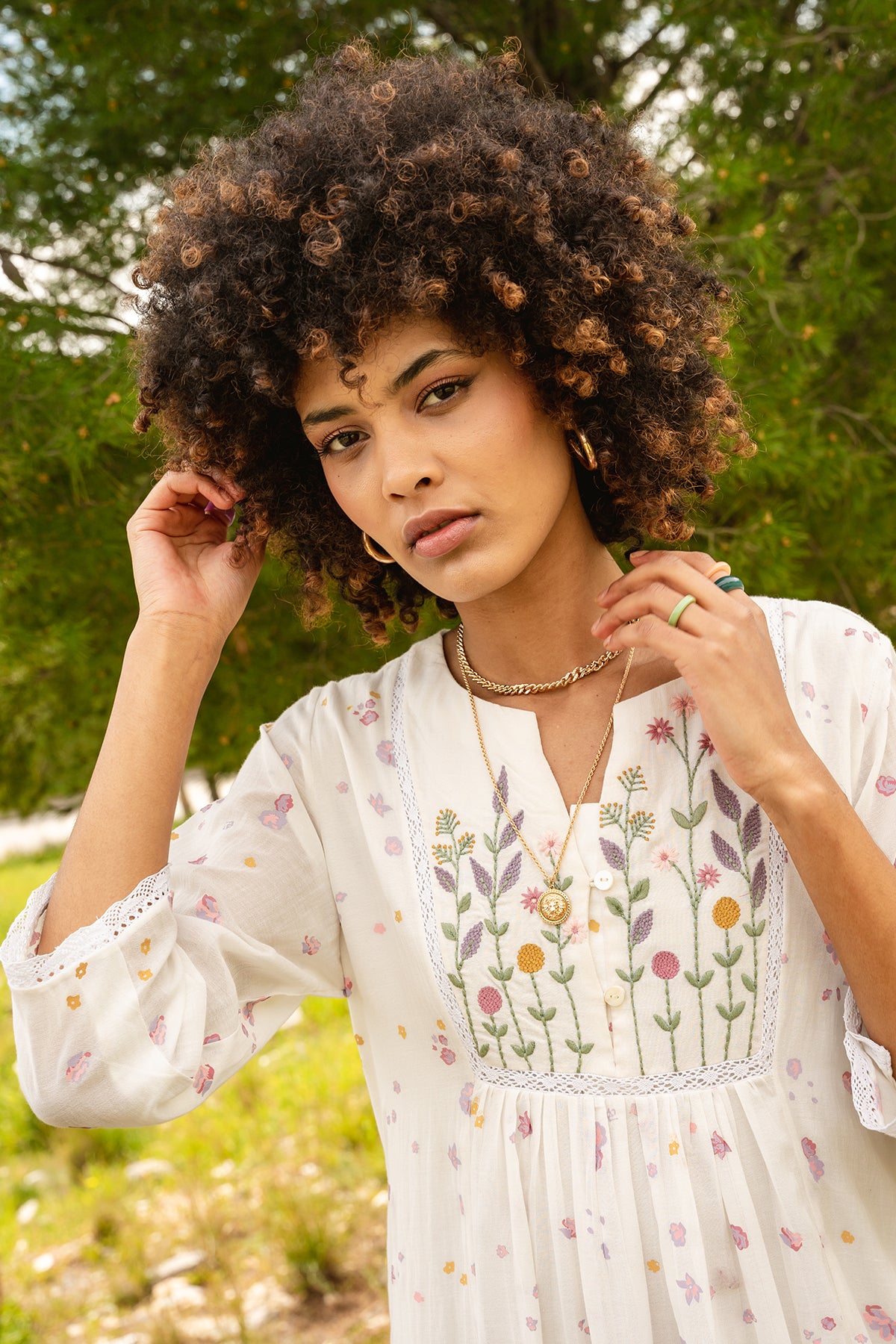 White cotton georgette printed tunic