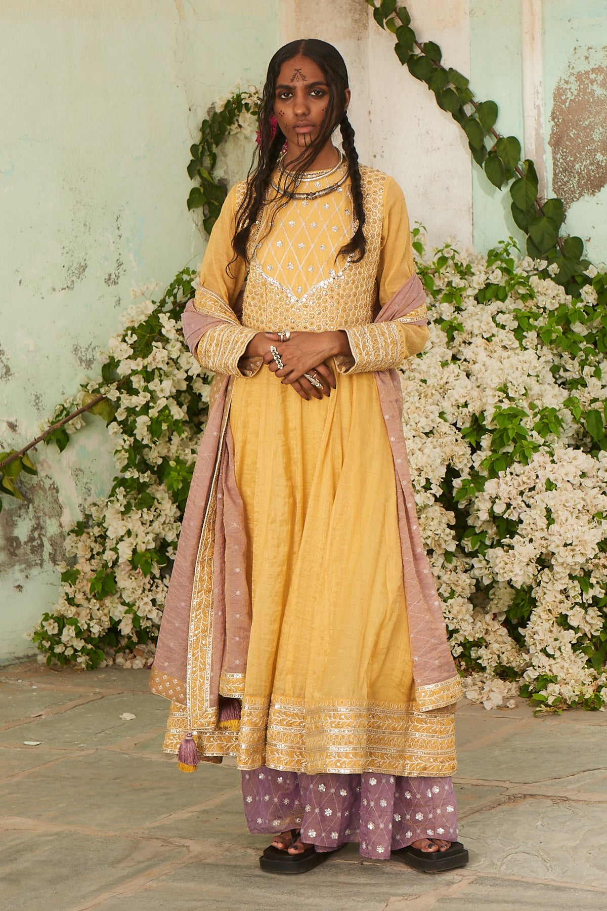 Yellow Anarkali with Sharara and Dupatta