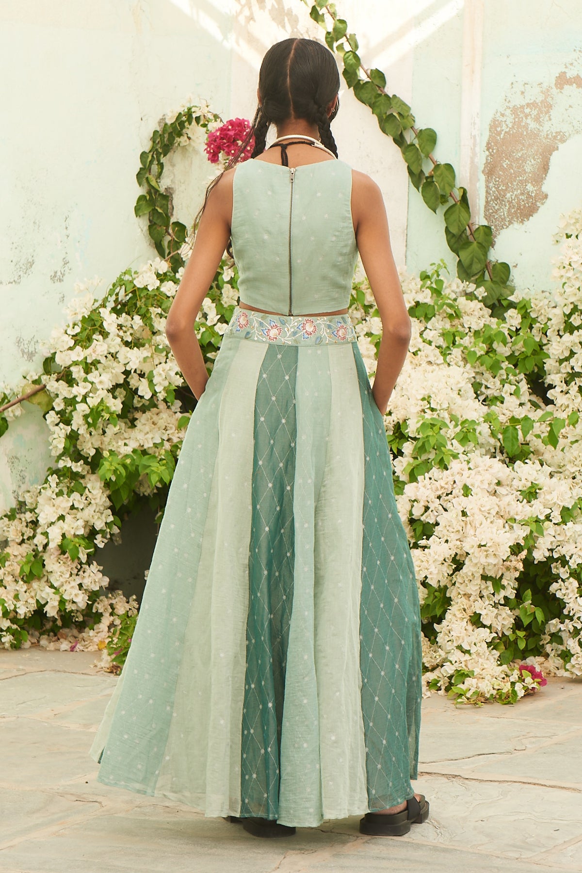 Mint Green Crop Top with Skirt and Belt