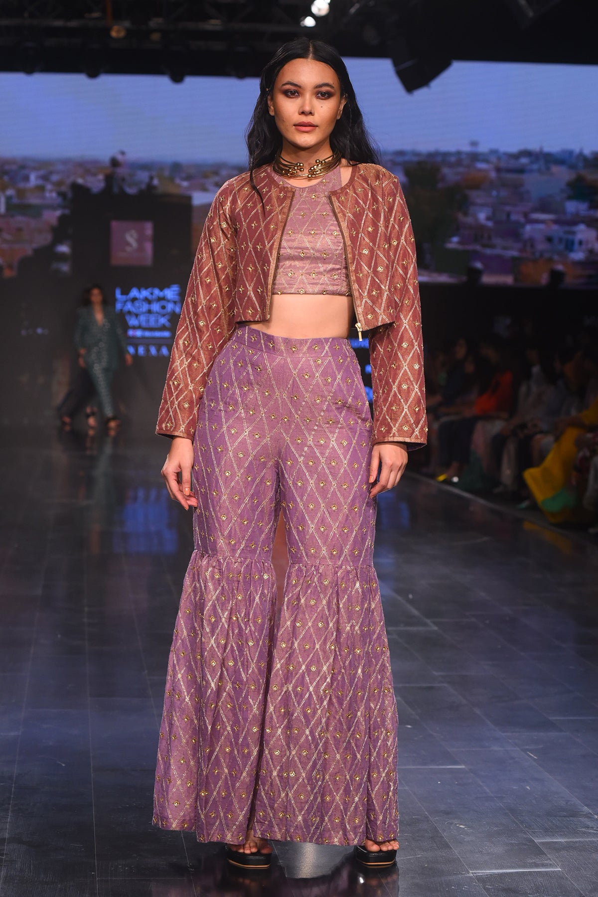 Danka Crop Top Jacket With Bustier and Sharara Set